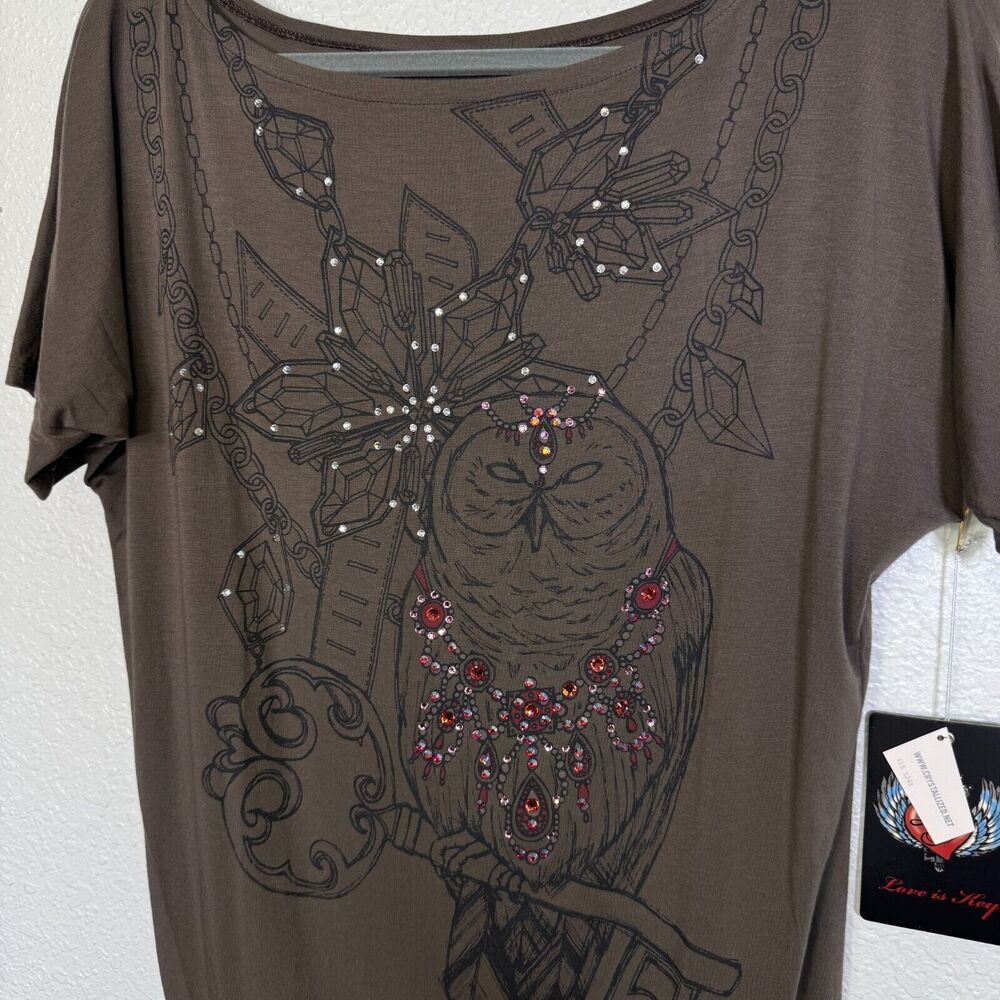 Key Closet Top Women Small Tunic Owl Key Mini Dress Swarovski Crystal Rhinestone - Picture 4 of 7
